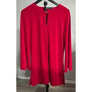 Lauren Ralph Lauren Red Keyhole Button Tunic Top Long Sleeve Size M